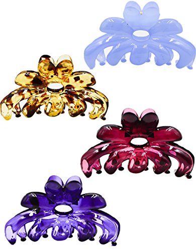 Prettyou Hair Clips 2.75 Inches Banana No-Slip Effortless Colorful Small Size Flower Claws Barrettes for Women, Pack of 4