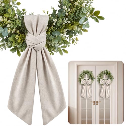2PCS Linen Wreath Sash for Front Door Rustic Style, Sash for Boxwood Wreath