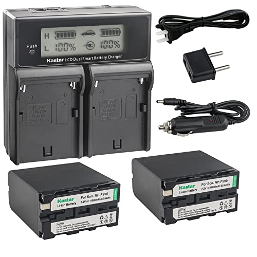 Kastar Fast Charger + 2X NP-F990 Battery 11600mAh Replacement for Sony NP-F975 NP-F970 NP-F960 NP-F950 NP-F930 NP-F770 NP-F750 NP-F730 NP-F570 NP-F550 NP-F530 NP-F330, Sony Camcorder and LED Light