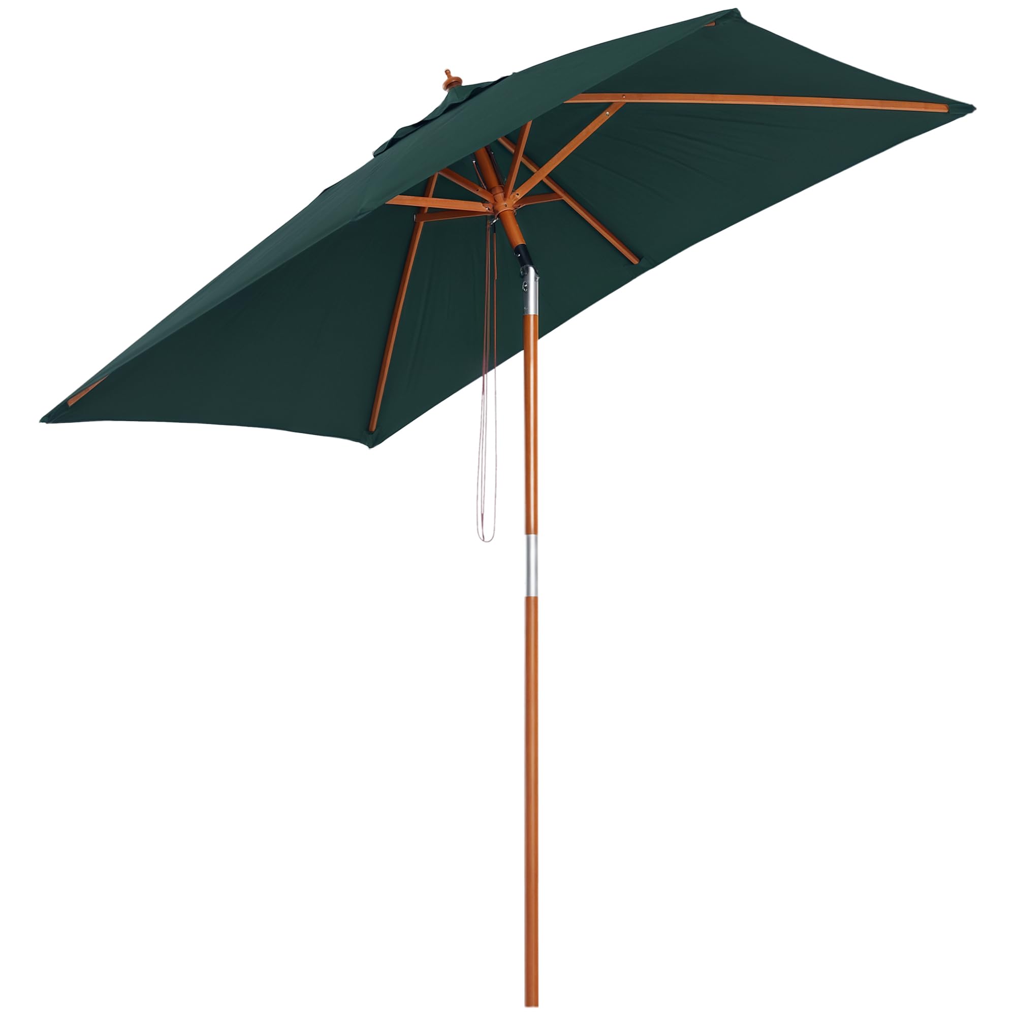 Outsunny Parasol de jardin extérieur Parasol rectangulaire inclinable bois polyester haute densité 2L x 1,​5l x 2,​3H m vert foncé