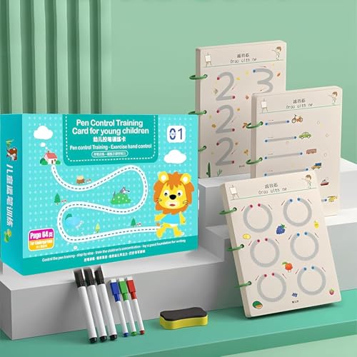 Image of Pen Control Training Exercise Cards Activity Book Children Hand Eye Coordination Tracing Game Learning Practice Workbook Preschool Education Drawing Skill