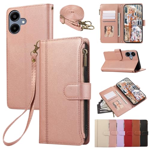 Protection Samsung Galaxy A06 en cuir or rose chic avec clapet rabattable