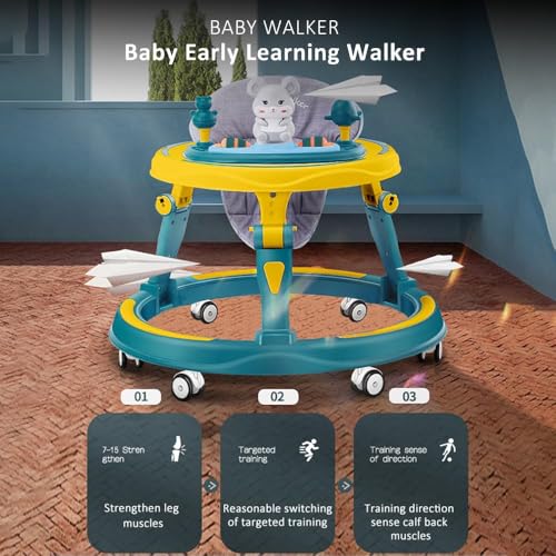 Image of StarAndDaisy 360 Baby Walker 6-24 Months / 7 Level Height Adjustment Walker for Kids Boy and Girl with Switchable Food & Musical Toy Tray /Premium Baby Activity Walker - Green Yellow