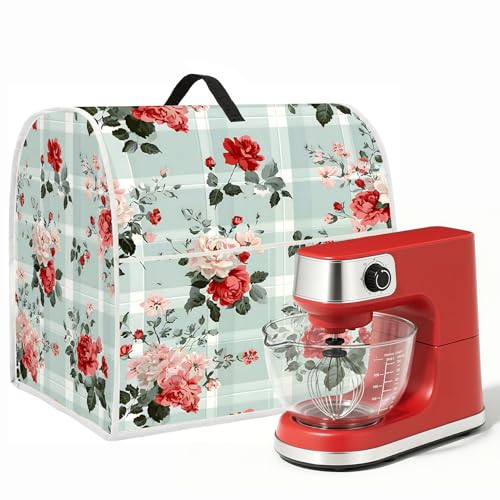Image of Kitchen Dust Cover Compatible with 4.5 5 6 8 quart Stand Mixer, Kitchen Appliance Protective Covers with Top Handle and Pocket (Plaid Rose Garden, For All 6-8 qt Mixer)