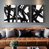 Zessonic Black and White Abstract Canvas Wall Art – 3 Pieces 16 x 24 Inches Modern Painting Prints with Hand-Painted Texture for Living Room, Bedroom, Office Decor
