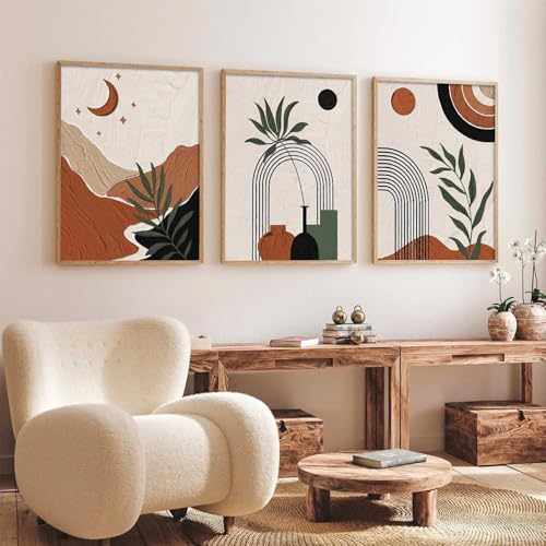 Image of kotart Boho Painting Wall Art Home Decoration Paintings With Frame For Living Room Bed Room Hotel Wall Decor Digital Reprint Set of 3 (19X25 inch)