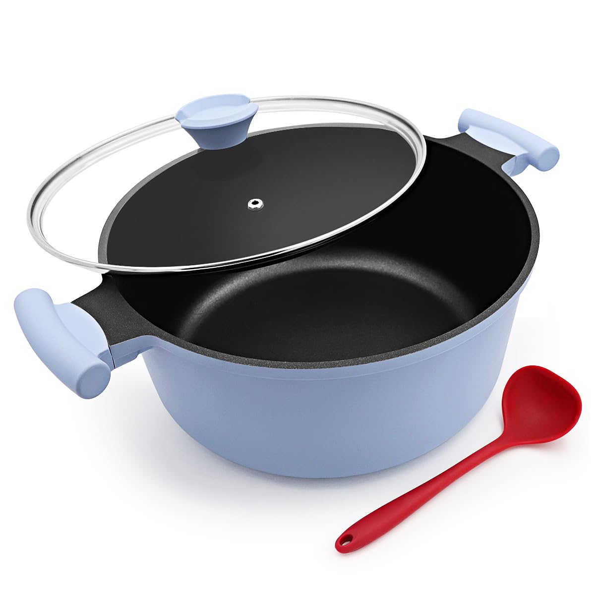 7L Stock Pot with Lid, 28cm Non Stick Cooking Soup Pot Nonstick with Stay-Cool Handle, for Pasta, Soup, Suitable for All Stoves, PTFE & PFAS-Free, Blue — image 1
