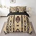 Feelyou Wood Southwestern Bedding Set Queen Geometric Comforter Set 7 Pieces Tribal Native American Indian Design Vinatge Bed in a Bag Exotic Stripe Line Bed Set with Comforter Sheet Set Pillowcases