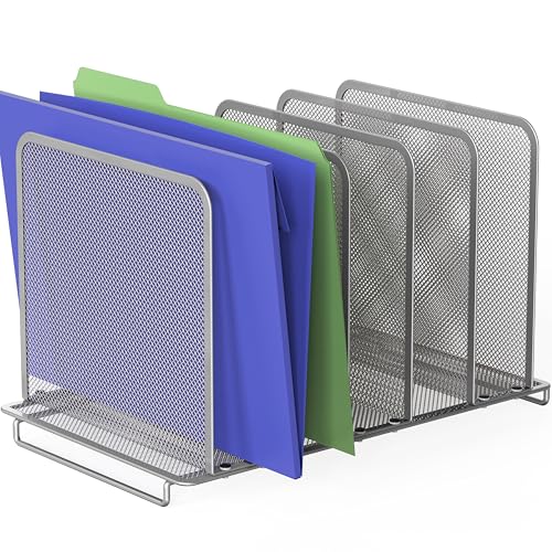 Image of SimpleHouseware Expandable 5 Section Upright File Sorter Organizer, Silver