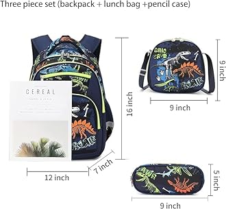 Cusangel 3Pcs Boys Dinosaur Backpack Set with Lunch Box Pencil Case, Dinosaur Backpack for Kids