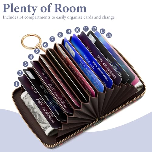 Image of Credit Card Holder RFID Wallet for Women, Small Leather Card Organizer Case with Zipper and Keychain, pussycat