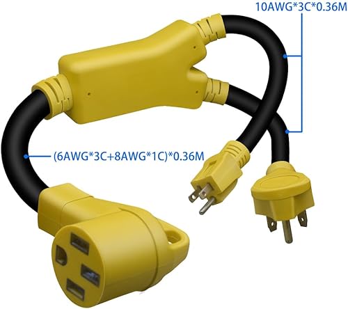 Miniatura 4 de 0.72M2.3FT NEMA 14-50R a TT-30P+5-15P Y Splitter Power Plug RV Cable adaptador de generador RV, extensión de enchufe hembra 14-50R extiende dos