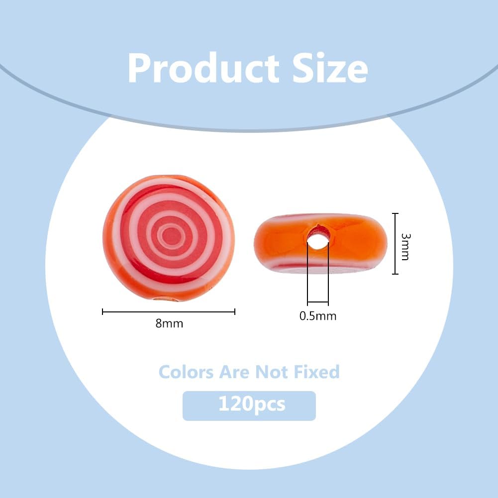 DICOSMETIC 120Pcs Millefiori Glass Bead Bulk 8mm Flat Lampwork Beads Round Handmade Mosaic Stripe Loose Spacer Bead for Jewelry Making Earring Bracelets Necklaces DIY Crafts - Image 2