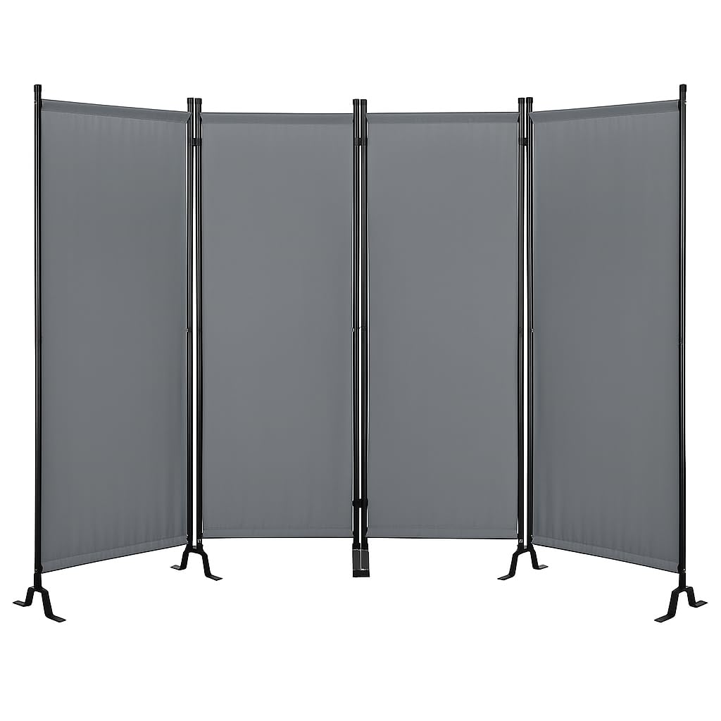 Proman Products - Galaxy 4 Panel Section Privacy Folding Screen Divider, Water Repellent Fabric Room Divider with Black Powder Coated Metal Frame for Indoors or Outdoors (Gray)
