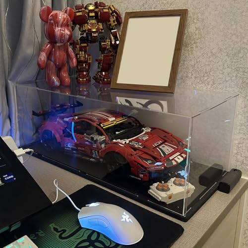 Image of Choowin Acrylic Display Case for Lego Car Display for Lego Porsche 911 McLaren P1 Ferrari SP3 Display Thickened Clear Acrylic Display Cases for Collectibles Assemble Dustproof Display Box(White Base)