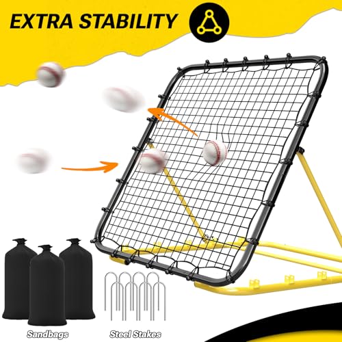 Dimples Excel 4x4.5 FT Professional Baseball Rebounder Net, Pitchback Net with 5 Adjustable Angles for Baseball and Softball Practice, Includes 2 Baseballs, 3 Sandbags and Carry Bag for Solo Training by Dimples Excel - Image 7