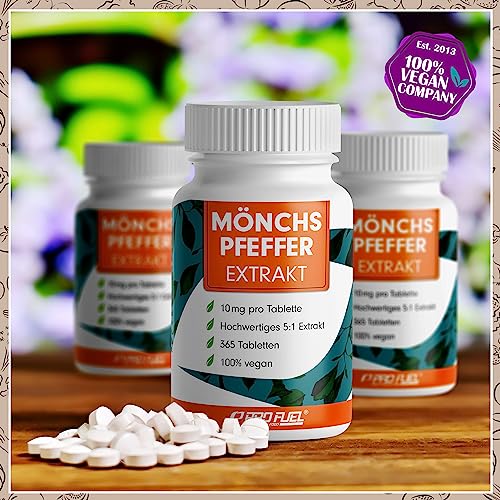 Mönchspfeffer hochdosiert - 365 Tabletten - 10mg hochwertiges Mönchspfefferextrakt (5:1), entspricht 50 mg reinem Mönchspfeffer (Vitex Agnus Castus) - laborgeprüft mit Zertifikat - 100% vegan