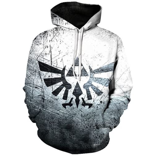 Jeu The Legend of Zelda Cosplay Sweat à Capuche Pull, Unisexe Impression 3D Sweat-Shirt décontracté pour Les Fans de Zelda,Blanc,S