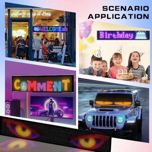 Image of Digital Flexible LED Signs for Cars, SUVs, Trucks &Party Wedding Festival, Bluetooth App Control DIY Programmable Scrolling Light Signs Matrix Panel, USB 5V2A, 13.7''x4.01''