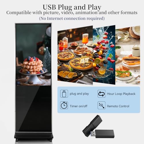 Image of 43 inch Digital Signage Display Kiosk Indoor Floor Standing Advertising | 4K Android 14 4 + 32 Storage, USB WiFi HDMI Bluetooth Input, Smart Split Screen, Free CMS, 700 Nits, Life over 50,000 hour