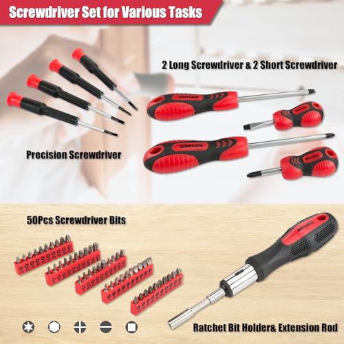 Image of KITLUCK 228-piece Home Tool Kit, Household Hand Repair Tool Set for men, Portable Tool box Set with Tools (Screwdriver, Wrench, Plier, Socket, Harmer, Hex Key, Rule, Saw, Knife, etc.) for Home and Car