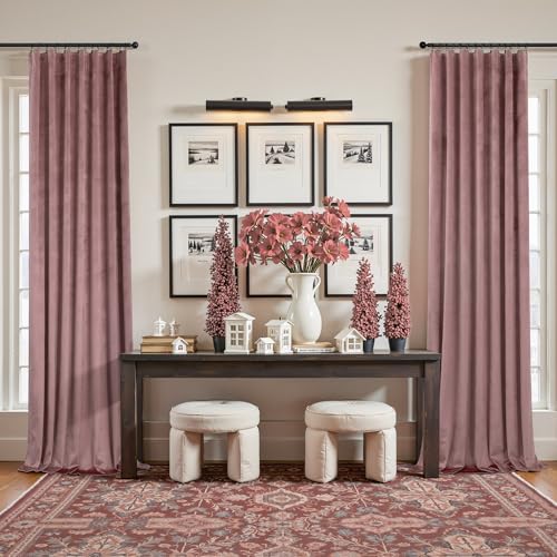 Image of Dusty Rose Pink Velvet Curtains 84 Inch Length for Girls Bedroom 2 Panels Back Tab Pocket Pleated Pretty Cute Luxury Living Room Darkening Thermal Insulated Light Reducing Long Drapes for Dining Room