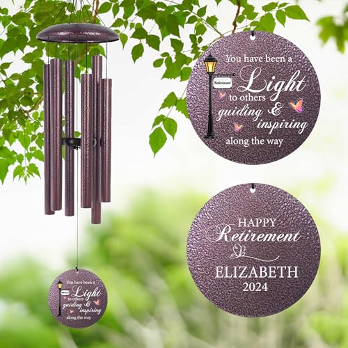 Image of ASTARIN Happy Retirement Gifts Wind Chimes, Personalized 30 inch Wind Chime for Teacher Coworkers Boss, Personalized Retire Gifts Deep Tone Windchime