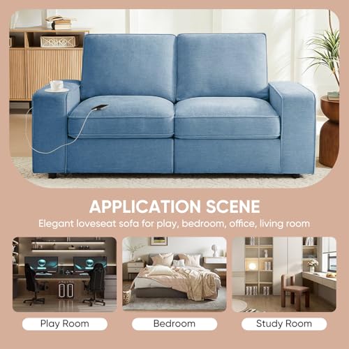 Image of Waxberry 71 inch Chenille Loveseat Sofa Couch for Living Room with Seat Storage, Modern 2-Seater Deep Seat Sofa with Side Pockets & Type-C /USB Ports, Detachable Backrest for Office, Apartment (Blue)