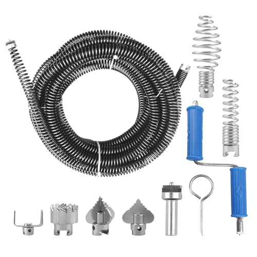 Espiral de limpieza de tuberías de 5 m de diámetro de 12 mm, desatascador en espiral, con adaptadores eléctricos y manuales, eje de limpieza de tuberías, limpiador de tuberías