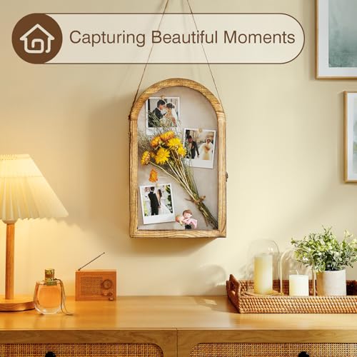 Image of DGWJSU Shadow Box Frame 10x16 Large Shadow Boxes Display Cases with Linen Back and Removable Shelves, Picture Frame Wedding Bouquet Memorabilia Medals Photos Memory Box for Keepsakes, Carbonized Brown