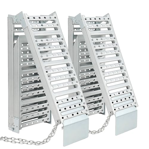 72x9 Inch Foldable Ramps, Folds into Three Sections, Set of Two ATV Ramp, Silver Color, Total Weight Capacity 1500 lbs Ramp for Lawn Mower