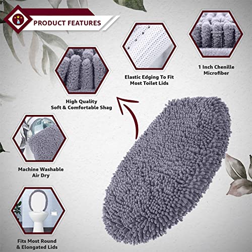 LuxUrux Toilet Lid Cover, Extra-Soft Plush Seat Washable Shaggy Microfiber Standard Toilet Lid Covers for Bathroom Machine Wash & Dry. (18x18 inches, Dark Grey) - Thumbnail 7