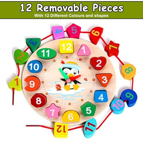 Image of WireScorts Learning Clock with Bead Lace, Educational Digital Analog Numbers, Shape & Color Learning Montessori Toy for Kids - Multi Color