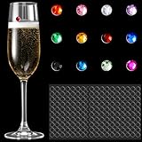 Boao 12 Pcs Christmas Wine Glass Pendant Set, Handleless Wine Glass Markers, Colored Crystals, 200 Clear Adhesive Fixing Suitable for Christmas Champagne, Cocktail Glasses, Bar Party Martini