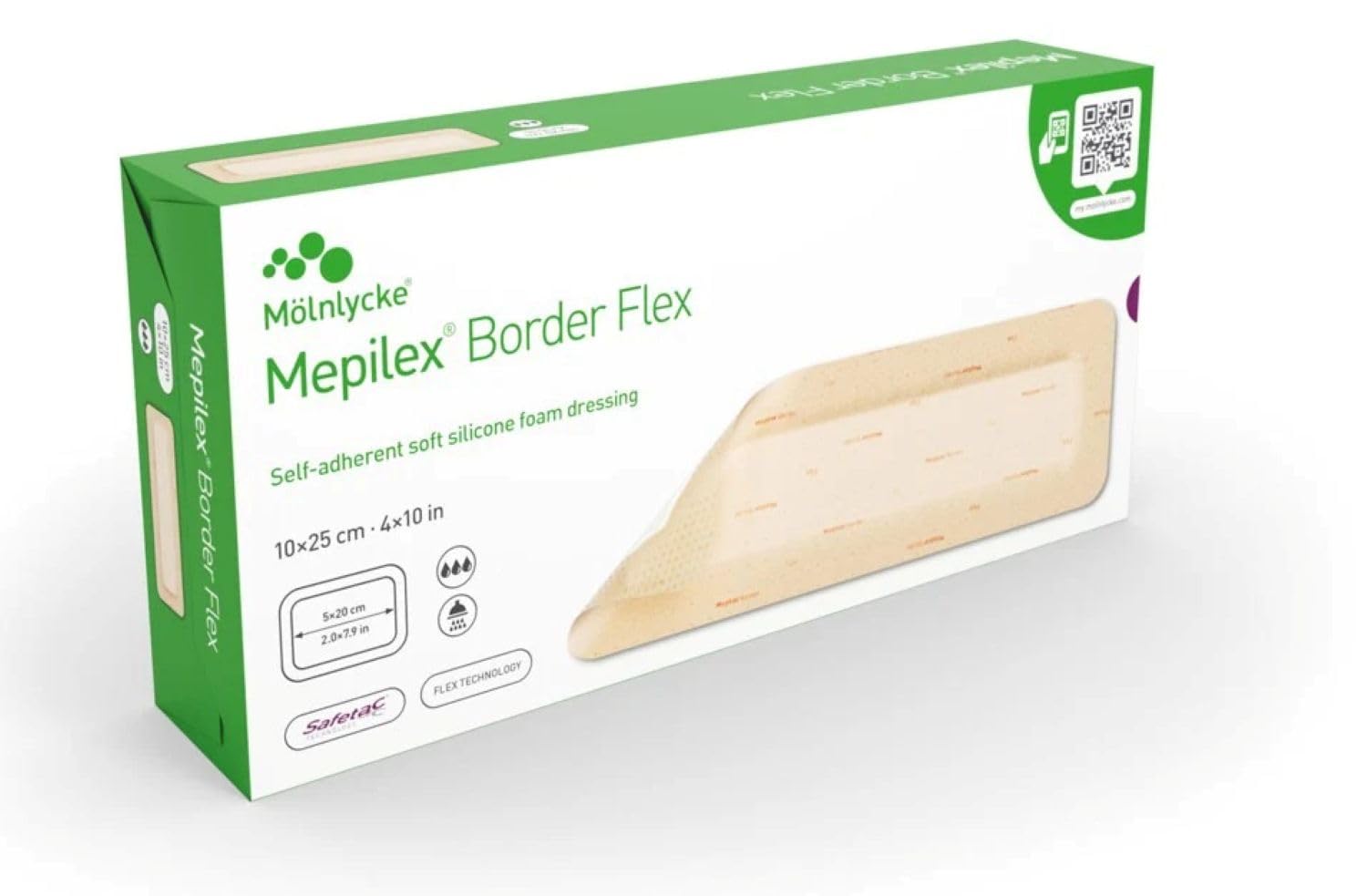 Mölnlycke Mepilex Border Flex 10x25 cm | Medicazione Flessibile in Schiuma di Silicone | Per Lunghe Incisioni | 5 Pezzi