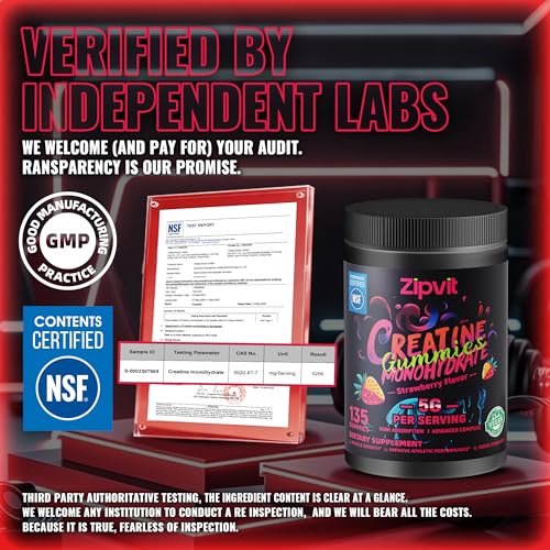 Image of Creatine Monohydrate Gummies, NSF Certified Creatine Gummy, 5g Dose for Men & Women to Support Muscle, Strength, Recovery, Cognitive Health & Memory, Strawberry Flavor, 135 Gummies