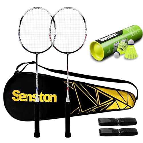 Senston Juego de raquetas de bádminton de grafito, ligeras, color rojo y azul