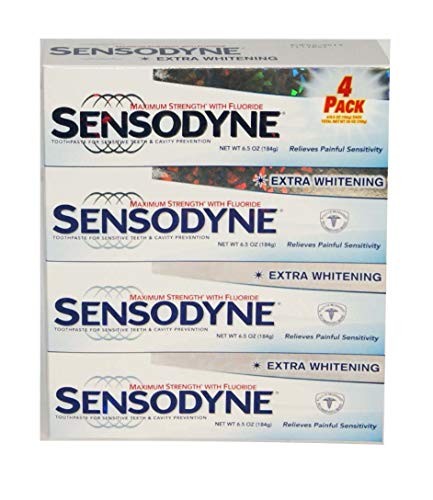 Sensodyne Maximum Strength & Extra Whitening (pack of 4) Net Wt 6.5 oz(184g)per tube