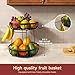 Sevenblue 2 Tier Large Fruit Basket for Kitchen Counter with 2 Banana Hangers, Metal Stackable Fruit Bowl for Kitchen Counter for Bread Vegetable Fruits, Black
