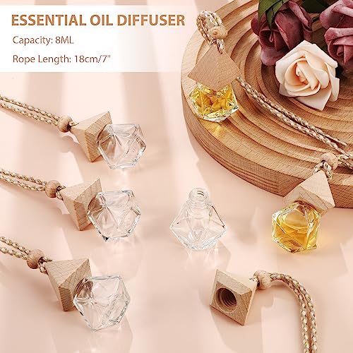 Image of Demissle 50 Pcs Hanging Car Air Freshener Car Diffuser Bottles Empty Glass Perfume Diffuser Bottles Pendant Bulk for Essential Oils Fragrance Aromatherapy Bottle Ornament(Diamond and Triangle)