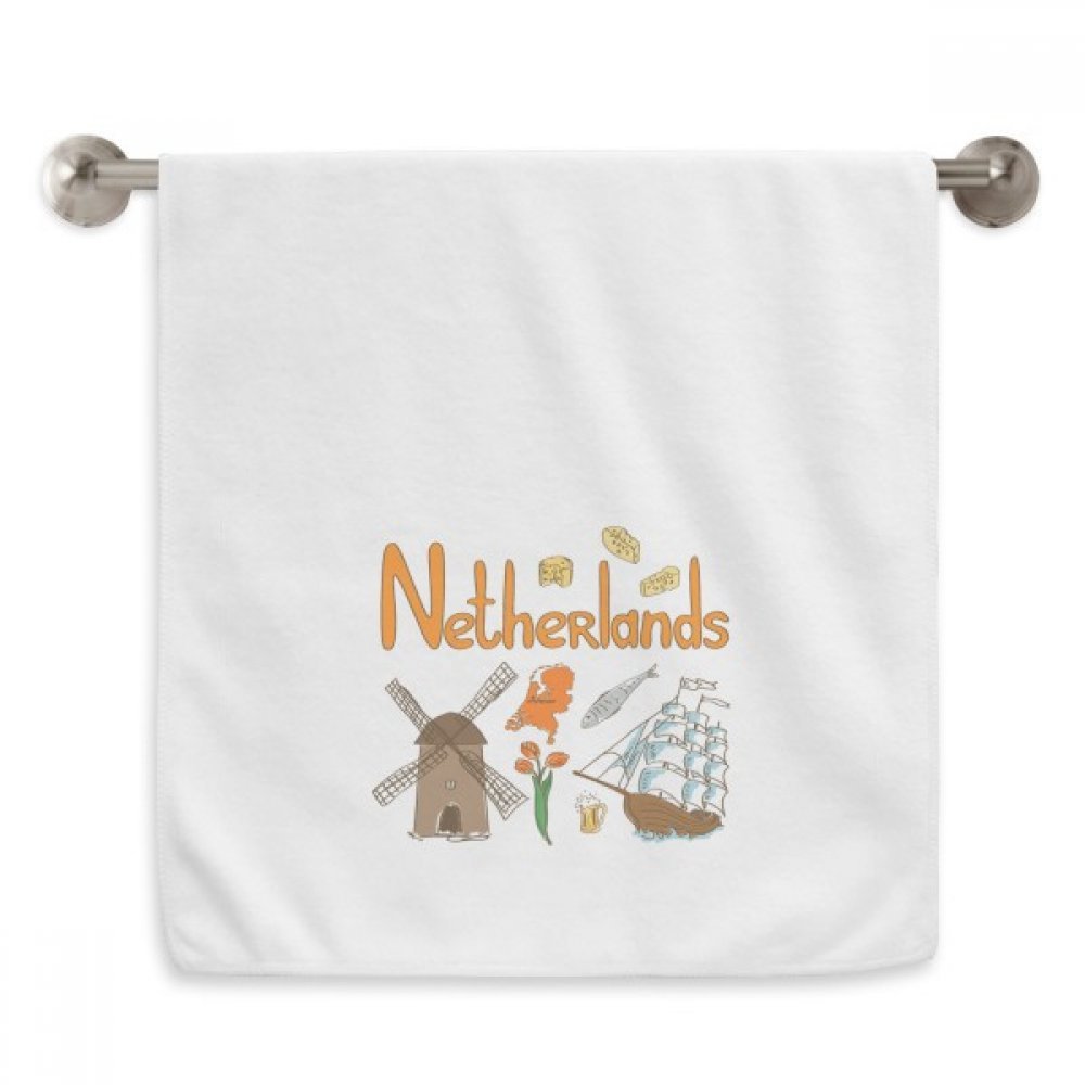 Serviettes moelleuses Pays-Bas blanc 13x29 pouces avec motif touristique