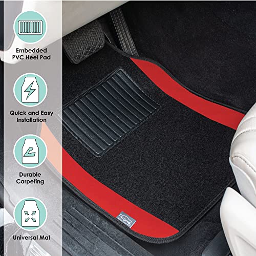 Image of FH Group Automotive Floor Mats - Universal Fit Premium Carpet Car Mats with Driver Heel Pad, Full Set for Cars, SUVs & Trucks - Red