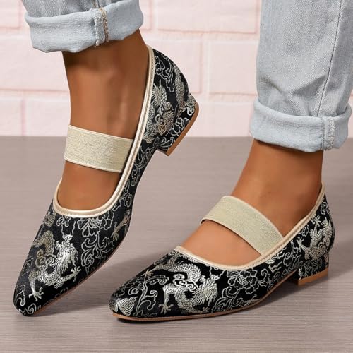 SACFOF Women Pointed Toe Mary Jane Flats Shoes Ankle Strap Comfortable Embroidered Round Toe Ballet Flats Shoes4