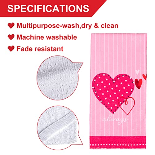 Whaline Valentine's Day Kitchen Towel Pink Heart Dot Stripe Dishcloth 28 X 18 Large Tea Towel Decorative Holiday Cloth Towel For Valentine's Day Wedding Kitchen Cooking Baking, 4 Pack #TOP1