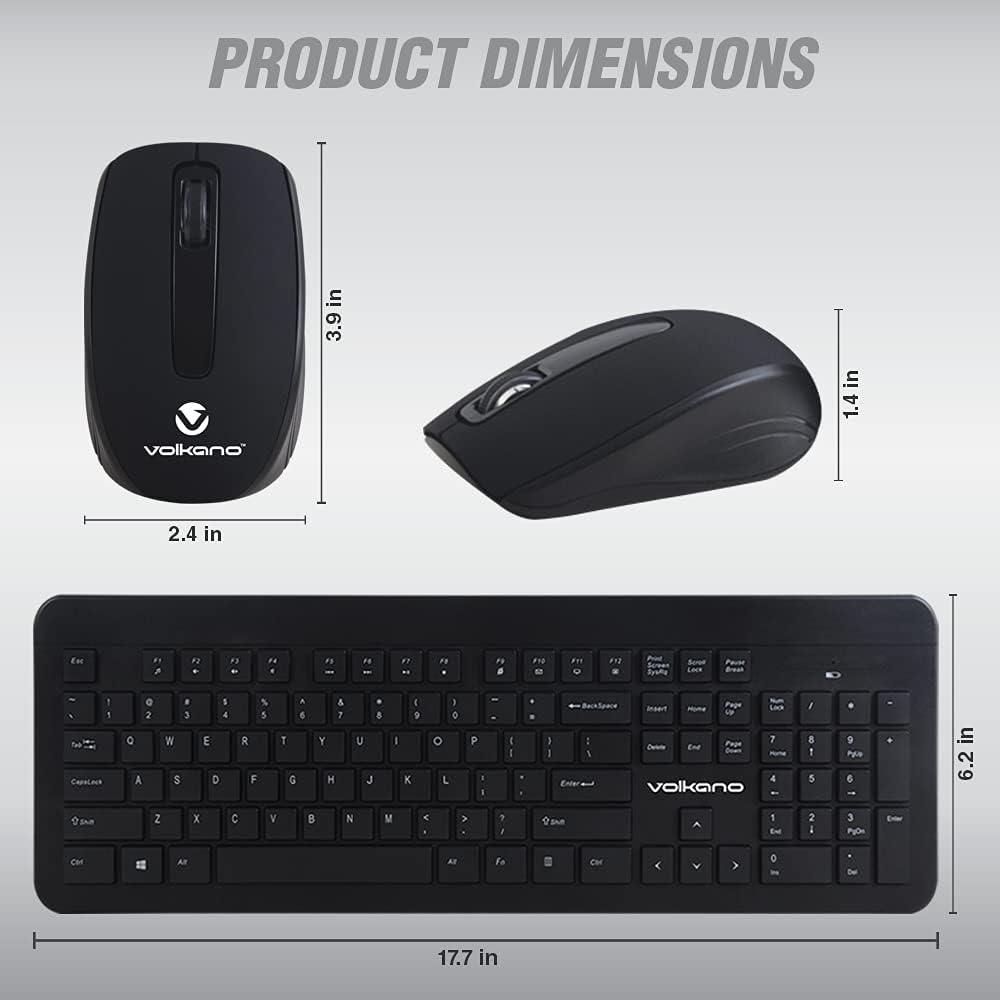 Diagram showing the dimensions of the Volkano Cobalt Series keyboard and mouse