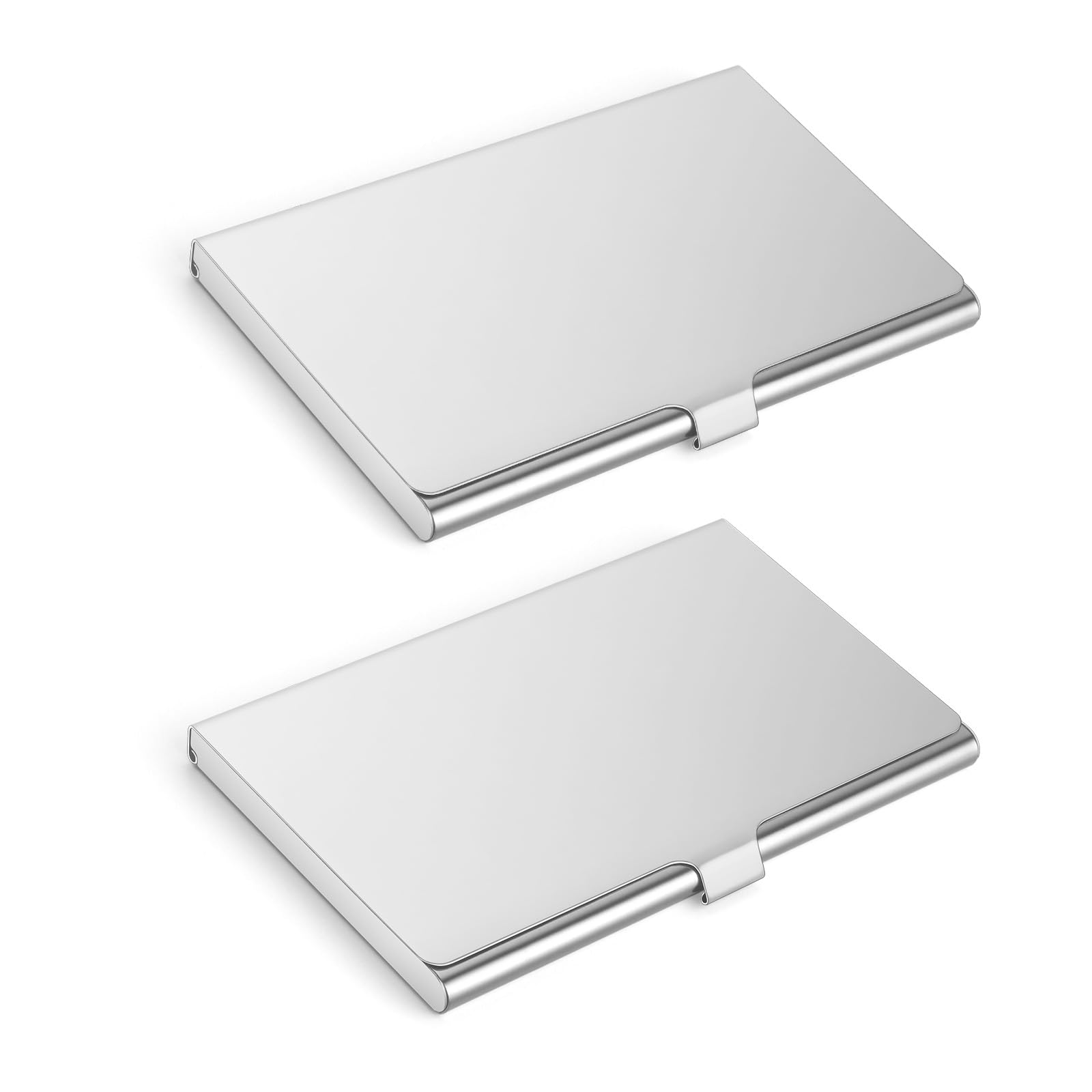 Vicloon Business Card Holders, 2 Pcs Professional Stainless Steel Business Card Holders, Ultra Thin Stainless Steel Metal Wallets for Women Men Portable Name Card Case Keep (Silver) — image 1