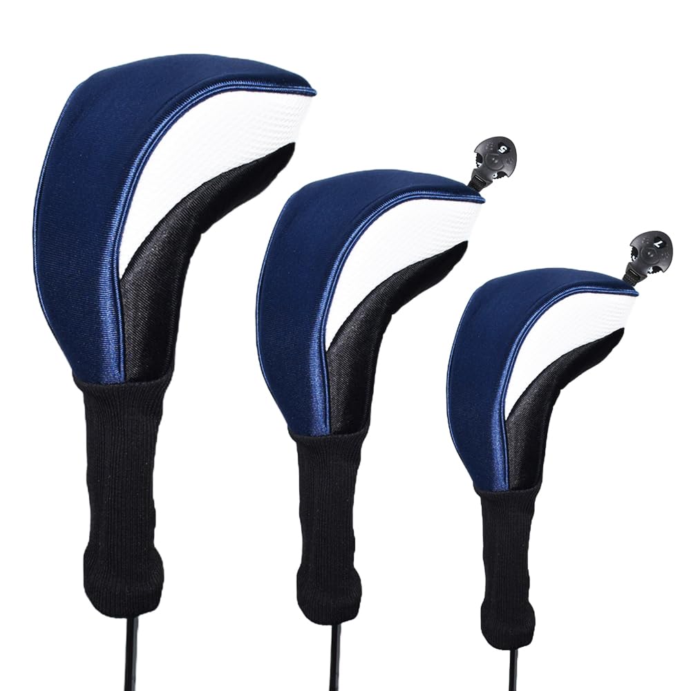 3pcs/Set Driver # 1 3 5 Fairway Wood Cover Golf Club Headcover (Blue white（3pcs）)