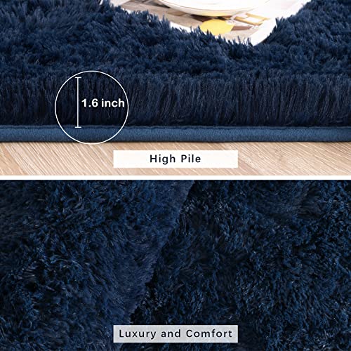 HOMORE Living Room Rug 5x8 Area Rug, Navy Blue Non Slip Rug for Bedroom, Fluffy Rugs for Living Room Kids Room, Shag Rug for Boys Girls Room Dorm Home