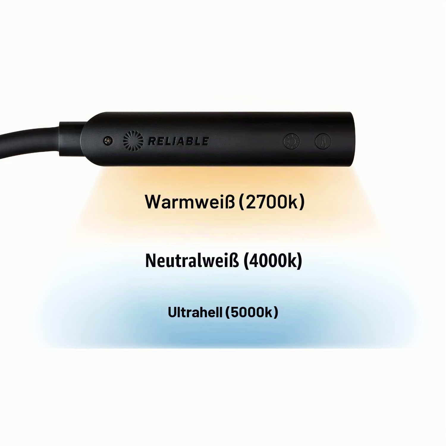 Reliable UberLight Flex 3200TL Arbeitslicht,LED tragbare Schreibtischlampe mit Klemme, USB-Anschluss, 26.5 Zoll flexibler Schwanenhals, 9 Lichteinstellungen, bis zu 60.000 Stunden Nutzung (schwarz)