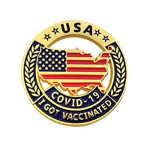 Covid Vaccinated Pin Button Enamel, Im Vaccinated Pin Covid 19 Vaccine Pin Small Badge, USA Flag Lapel Pin Buttons (Gold)